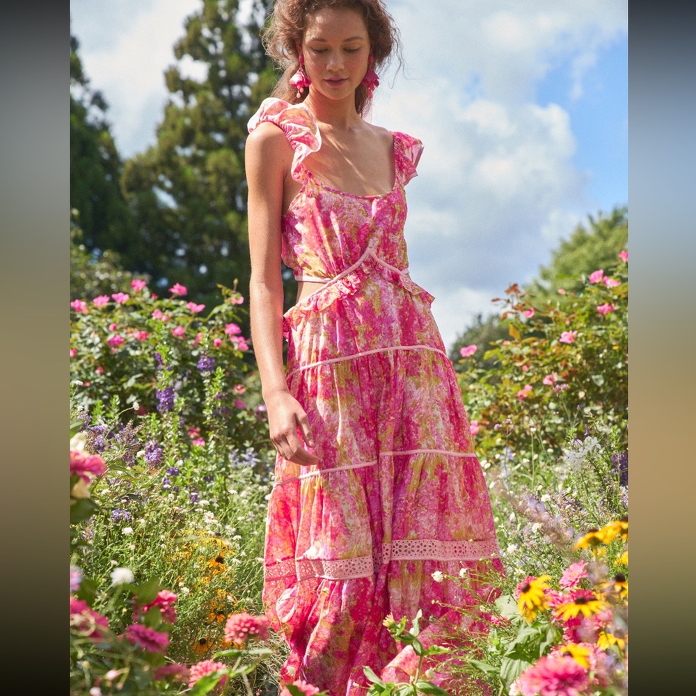 LoveShackFancy Madsen Floral Maxi Dress With Cut Outs - Picture 7 of 16